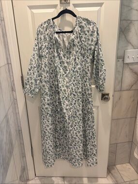 White Maxi Dress with Blue-Green Floral Print